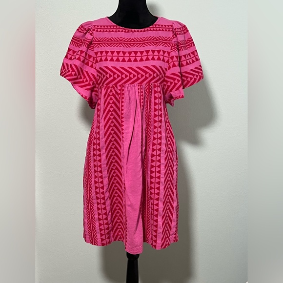 UNCLE FRANK Pink and Red Short Sleeve Midi Dress - XS